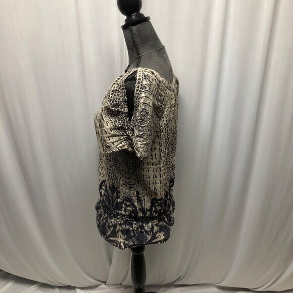 Nine West Top Womens Size Medium Beige Black Elastic Hemline Lightweight Cotton - Picture 4 of 9